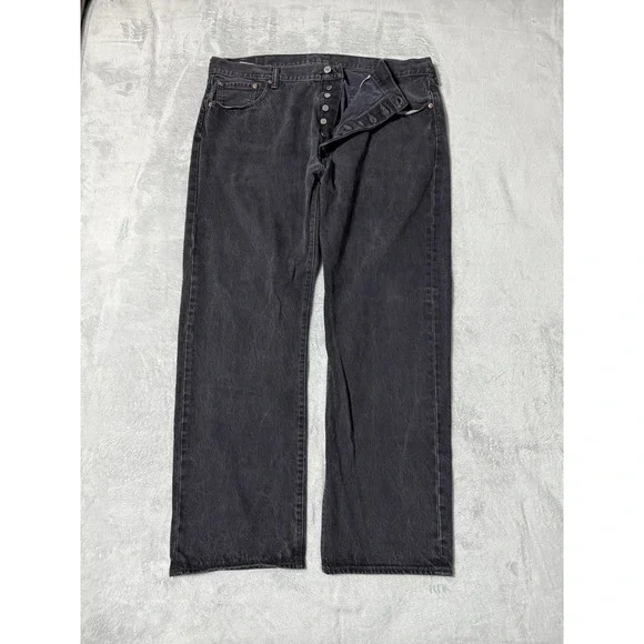 Levis 501 Jeans Mens 40x30 Black Straight Button Fly Mid Rise Dark Wash Denim