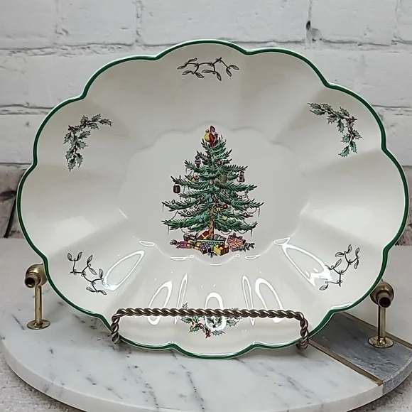 Spode Christmas Tree Mint Vintage Collector Medium Scallop/Fluted Oval Platter