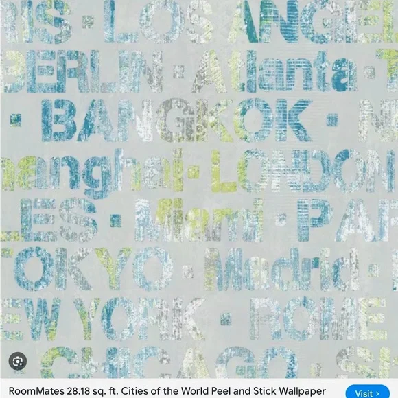 RoomMates World Cities Peel and Stick Wallpaper - Blue, Green, Gray