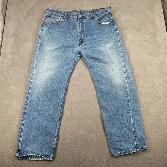 Levi's 505 Jeans Mens 38 Blue Denim Cotton Medium Wash High Rise Whiskers Detail