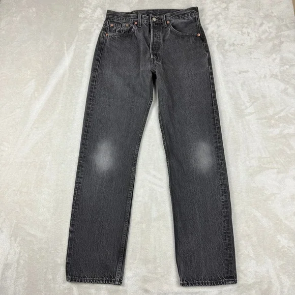 VTG Levis 501 Jeans Men Meas 29x31.25 Charcoal Button Fly Dark Wash 90s USA Y2K