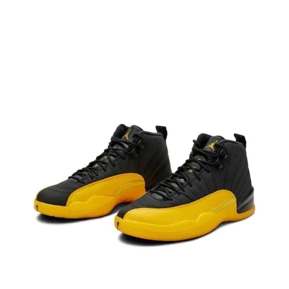 Air Jordan 12 Retro University Black Yellow Sneakers Size 12