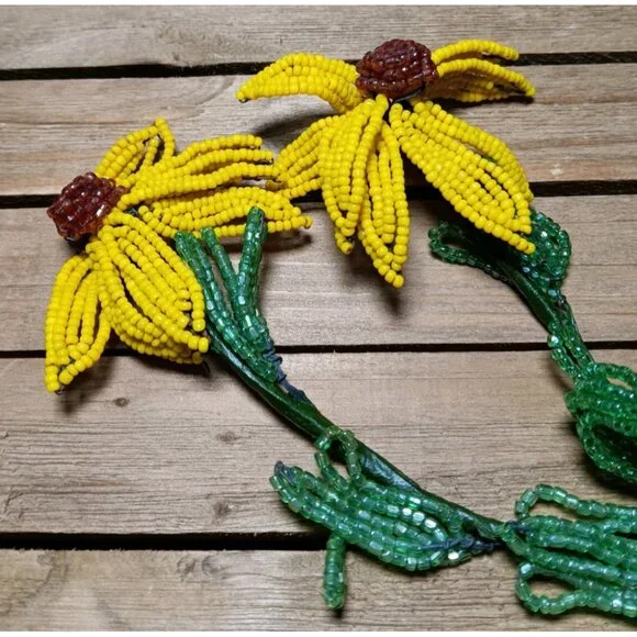 Vtg Artisan Wire Formed Beaded Flowers Yellow Daisies for Floral Arrangements