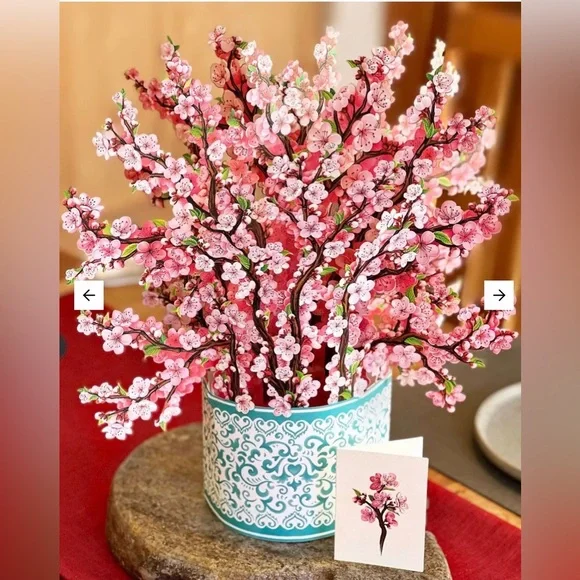 NWT 2 Fresh Cut Paper Grande Cards Cherry Blossom and Sunflower Bouquets