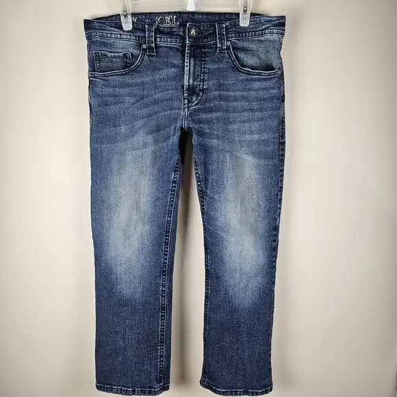 TK Axel Jeans Mens 34x30 FIT 34X27 Medium Wash Blue Slim Boot Stretch Distressed
