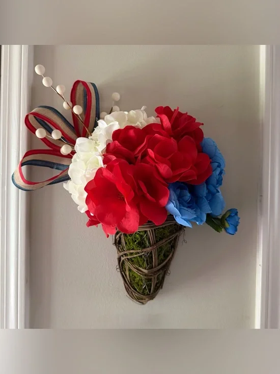 Patriotic Red, White & Blue Wall Floral Cone