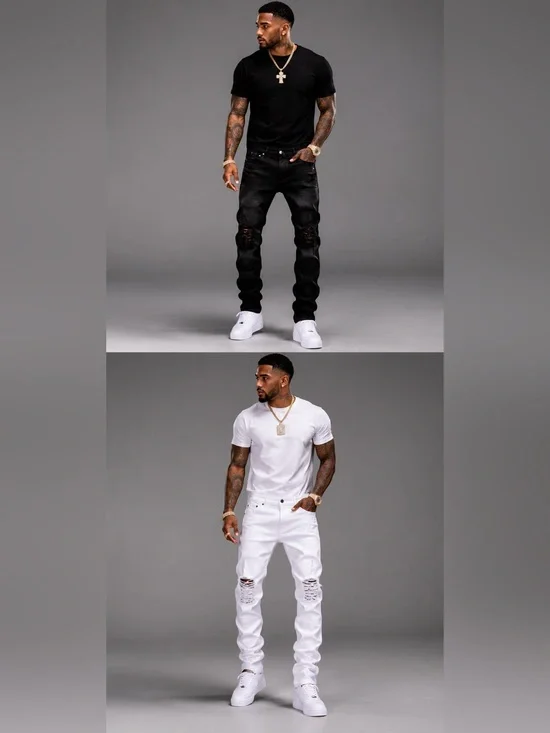 Glitz Slim Ripped Men's Jeans - Black & White