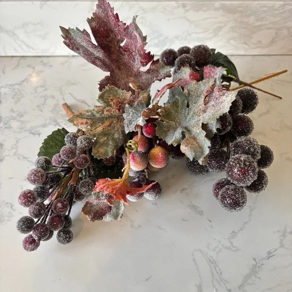 Set of three artificial beaded/ sugared grape vines in purple