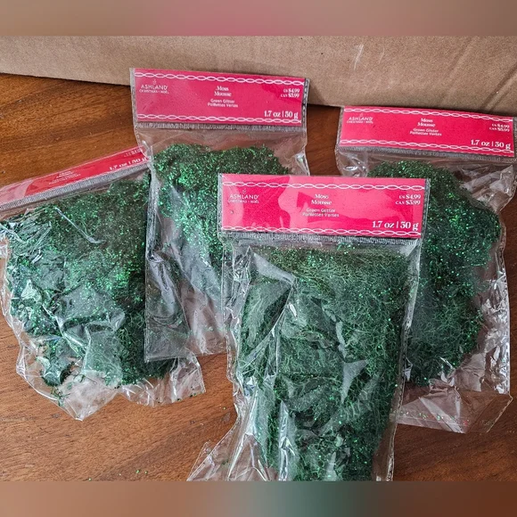 Ashland Set of 4 Artificial Green Moss Glitter
