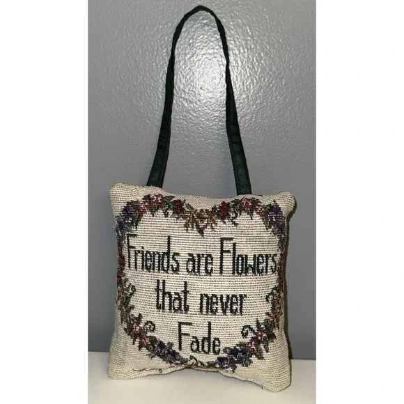 Friends Are Flowers'‎ Tapestry Pillow Door Hanger Floral Heart/Green Back 6