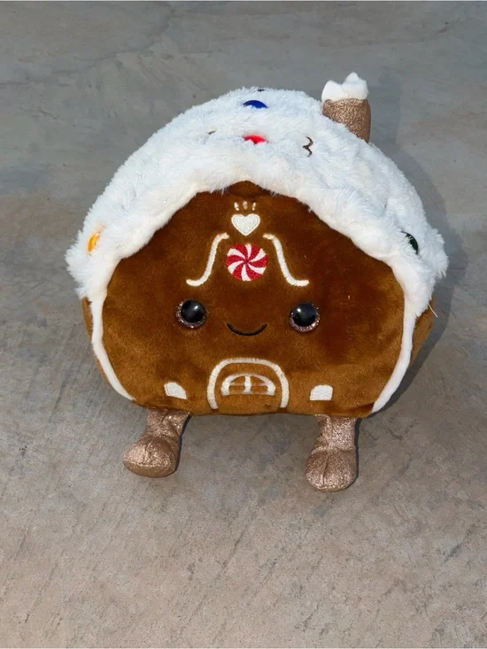FAO Schwarz Gingerbread House Holiday Pillow -White & Brown Musical lights Plush