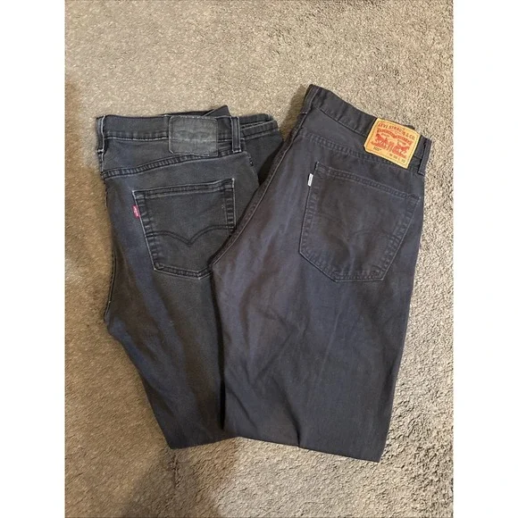 Levis 505 Jeans Mens 36x32 Black Regular Fit Straight Leg Denim Dark Wash 2 Pair