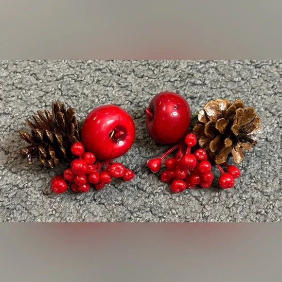 Vintage Faux Floral Decor Pinecone Apple Berries Clusters of 2 3”