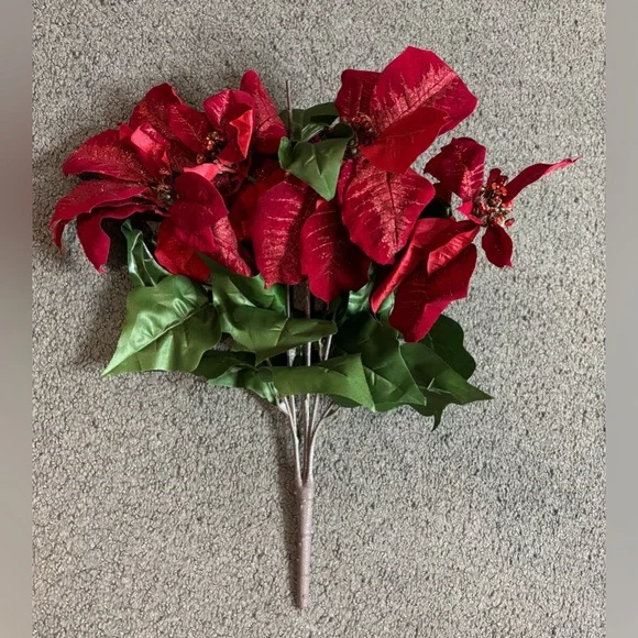 Ashland Red Christmas Poinsettia Glittered Faux Floral 20” New