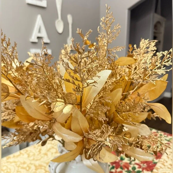 Threshold Gold Artificial Leaf eucalyptus leaves 12-piece set. Vase not included