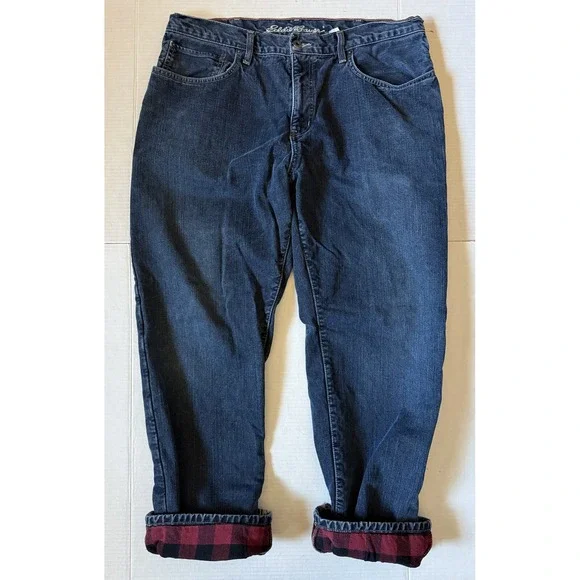 EDDIE BAUER - Men's Flannel Lined Relaxed Fit Denim Blue Jeans - Size 38x30