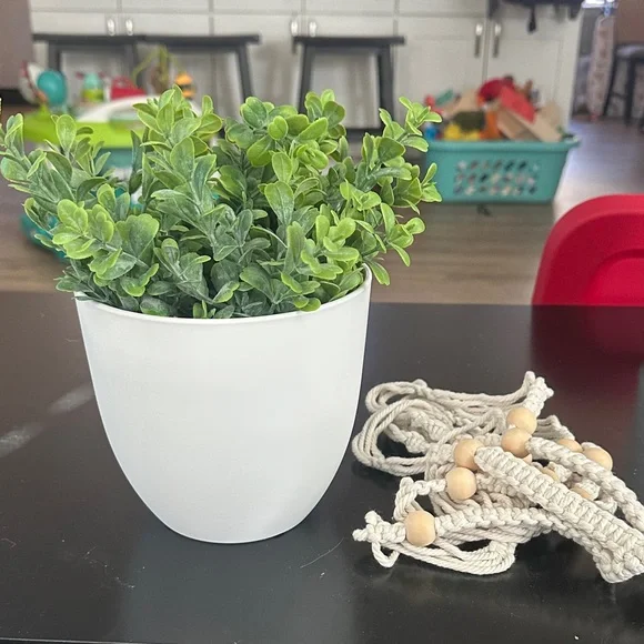 Artificial Greenery in White Pot - hangable from ceiling - faux flowers abt 10in