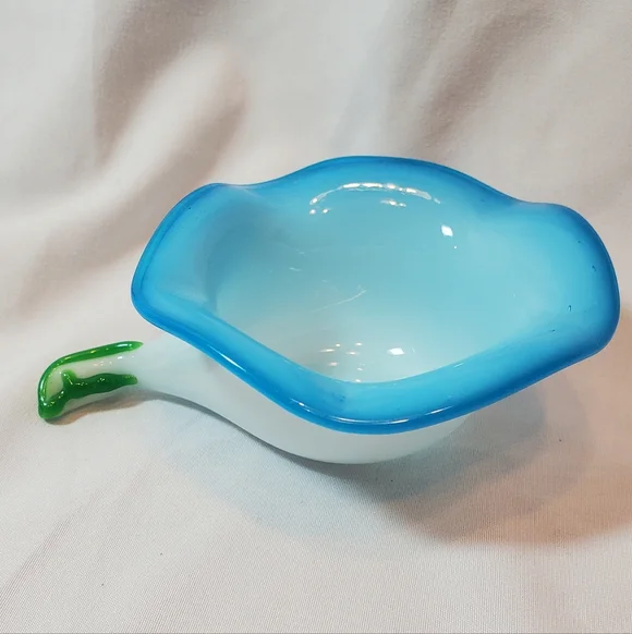 Murano Style Vtg Art Glass Hand Blown Flower Trinket Bowl Paperweight Retro
