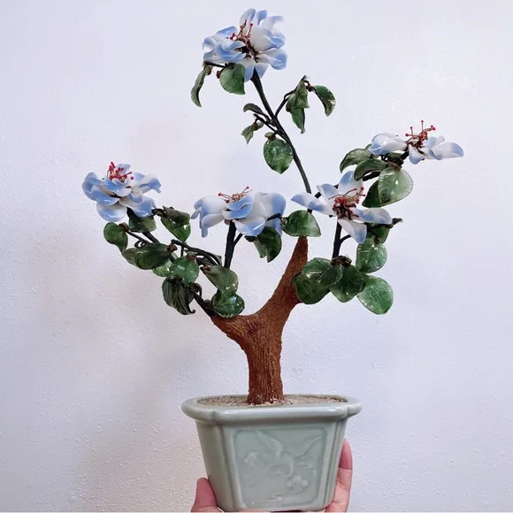 Large 17”X13” Vintage Mid 20th Century Italian Art Glass Flowering Bonsai Tree