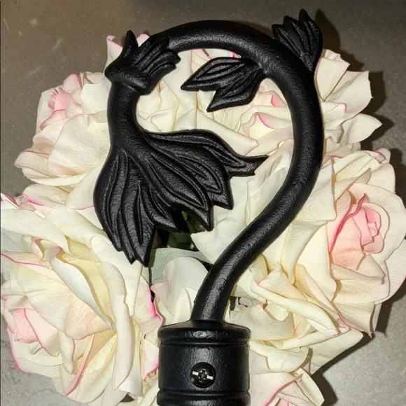 NEW! 1 Black Elegant iron curtain rod finial