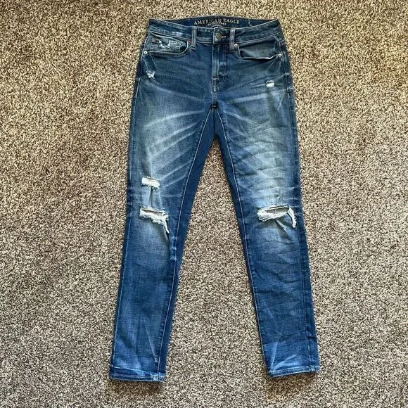 AE American Eagle skinny blue jeans men’s size 28x32 holes ripped distressed