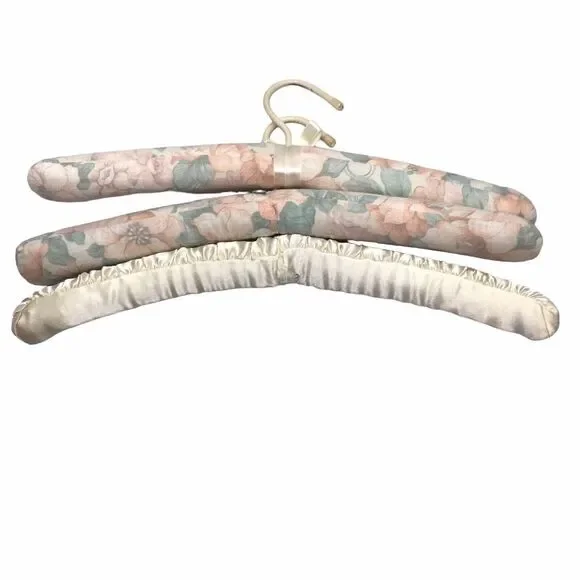Vintage Padded Satin Boudoir Lingerie Clothes Hanger floral cloth one satin 80's