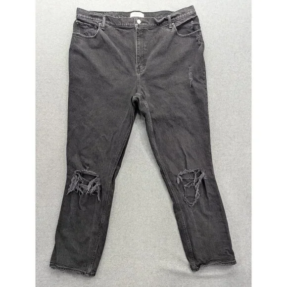 Abercrombie & Fitch 90s Straight Jeans Womens 35 Long Gray High Rise Distressed