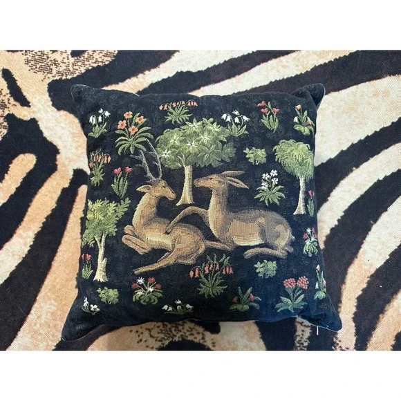 Hines Of Oxford Forest Deer Tapestry Throw Pillow Cottagecore