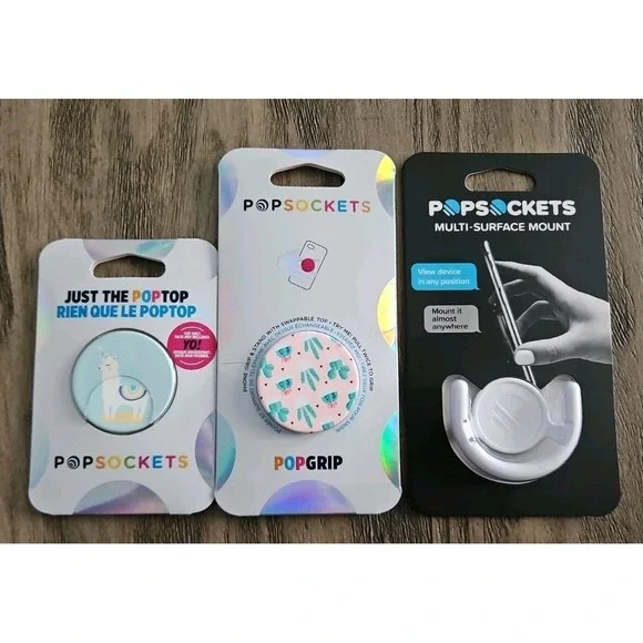 THREE PopSockets Mount, Cactus Pot Popgrip & Llamacorn Poptop