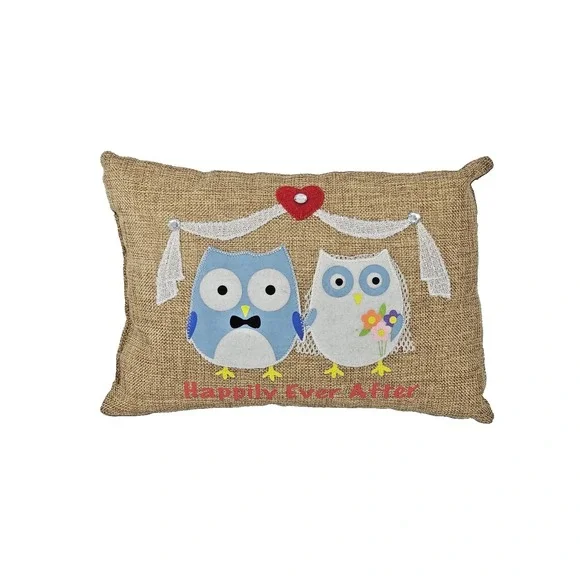 Happily Ever After Owl Wedding Married Couple Throw Pillow Heart Love burlap