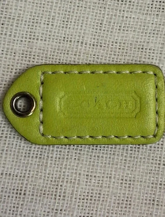 COACH Vintage Lime Green Leather Hangtag, Keyring, Replacement 1.5