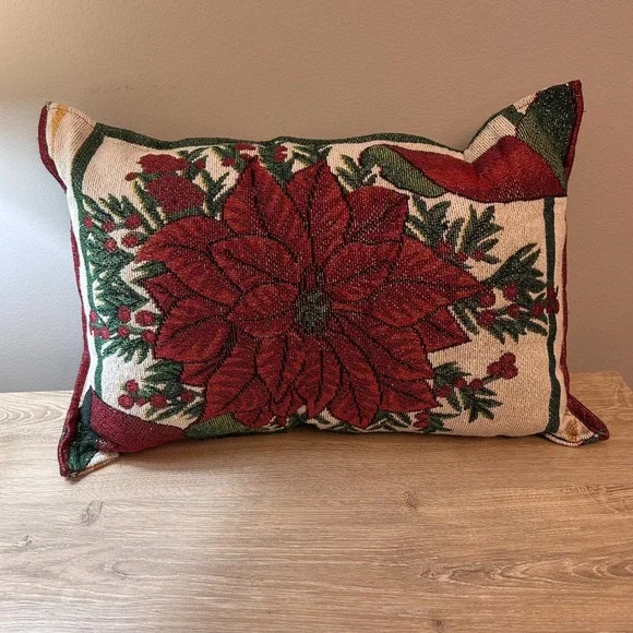 Rectangular Christmas‎ Poinsettia Flower!Decorative Throw Pillow Accent 18x12