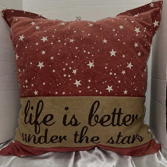Primitives by Kathy Red Starry Holiday Pillow Life Is Better Under The Stars