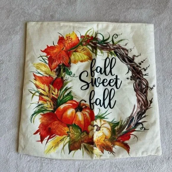 Akasia Design Fall Square Throw Pillow Cover “Fall Sweet Fall” graphic 18”x18”