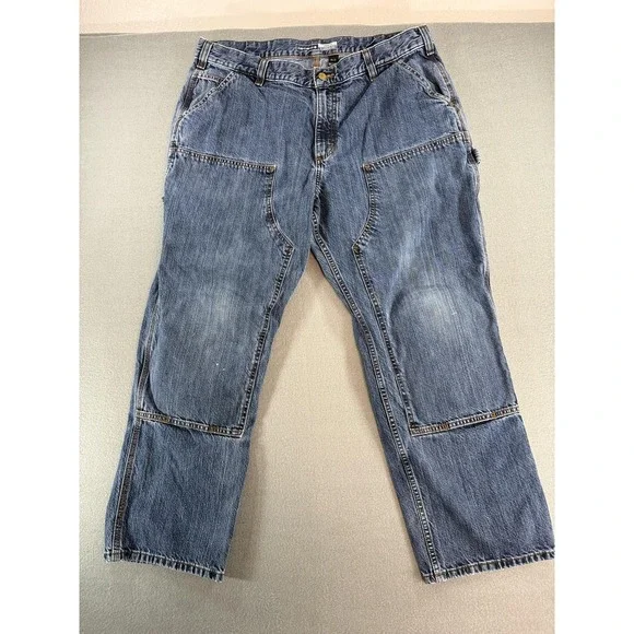 Carhartt Double Knee Jeans Mens 40x30 Medium Wash Blue Work Denim Loose Fit
