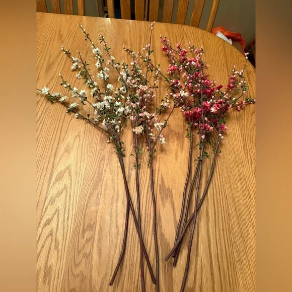 Artificial Blossom Branch Set - White, Light Pink, and Dark Pink Floral Stems