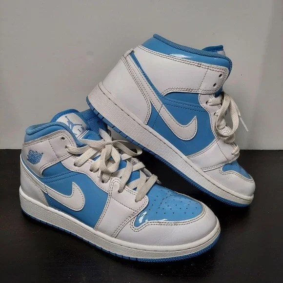 Jordan Nike Air Jordan 1 Mid Shoes Youth Size 6.5Y Blue White UNC FZ3933-114