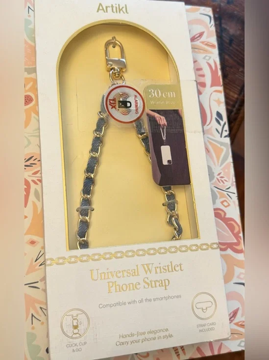 Universal Wristlet Phone Strap - Gold Chain / Jean