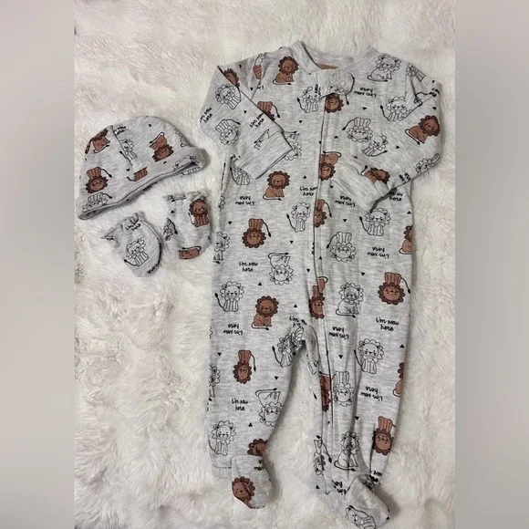 Koalababy Lion Print Footed Sleeper Set w/ Hat & Mittens 3-6M