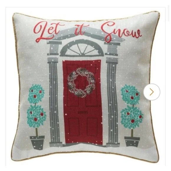Let It Snow Christmas Holiday Embroidered Decorative Square Throw Pillow 18