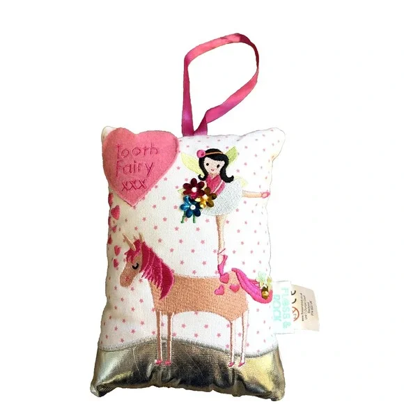 Tooth‎ & Rock Polka Dot Unicorn Heart Plush Tooth Fairy Pillow Door Hanger