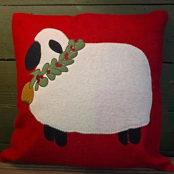 Primitive Christmas Sheep Wool Felt Pillow 14