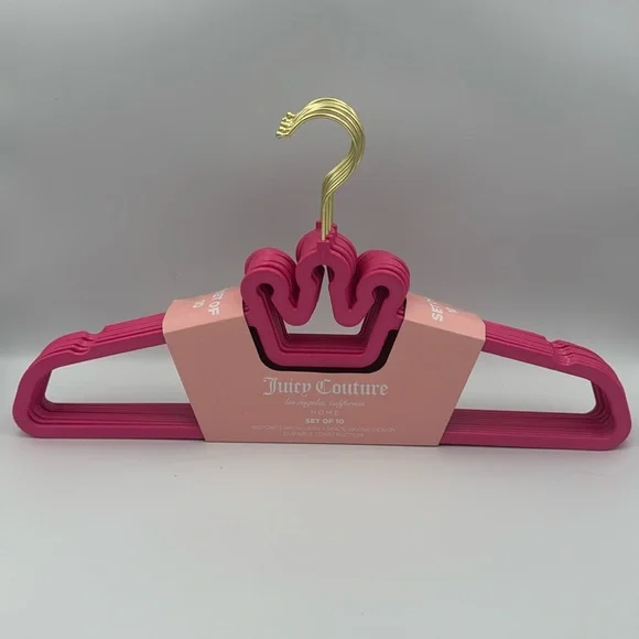 Juicy Couture Hot Pink Crown Notched Hangers Set‎ of 10 NWT