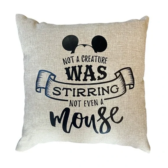 Disney Mickey Mouse Christmas Throw Pillow Not Even A Mouse Beige Linen 18x18
