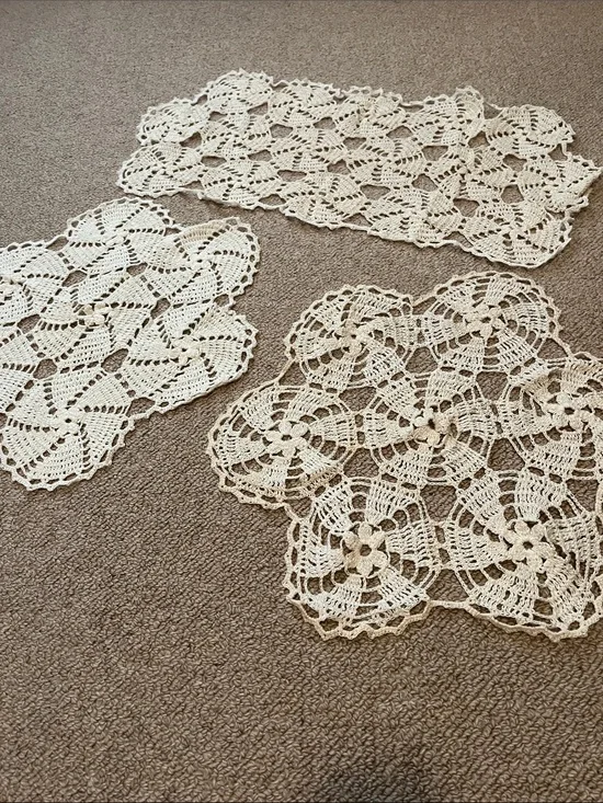 Handmade Crochet Doily Set - Cream Lace Table Covers
