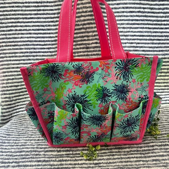 Lilly Pulitzer Dirty‎ Shirley Print Multicolor Tote Caddy Organizer Large