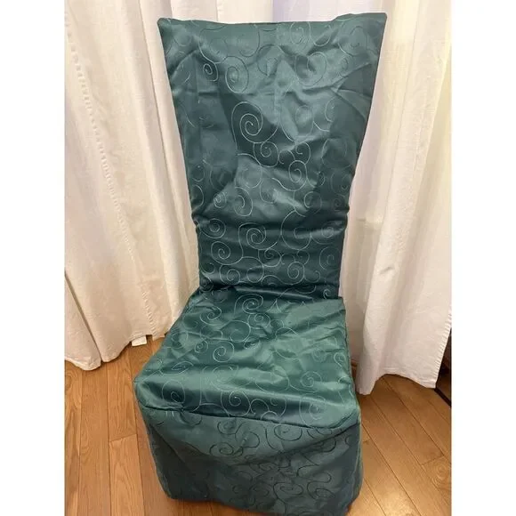Chair Slipcover Rich Green‎ 45207 Scroll Pattern Cover Dining Bow Tie Back