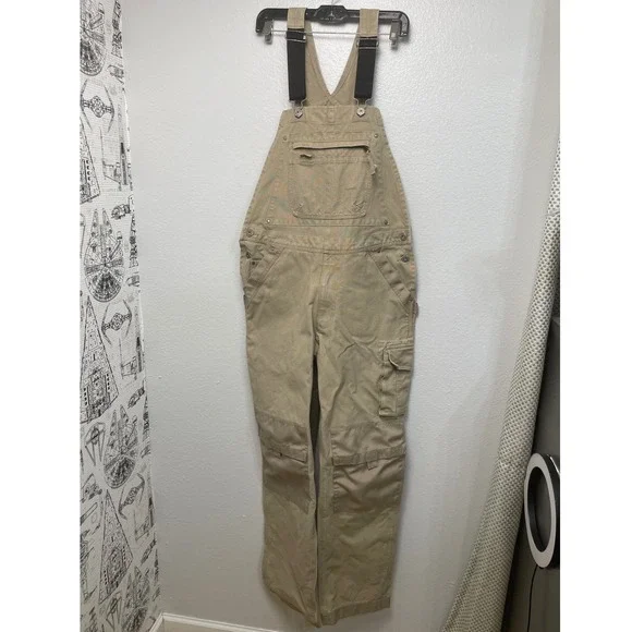 Duluth Trading Co Overalls Workwear 32x34 Tan Fire Hose Cotton Canvas Bibs