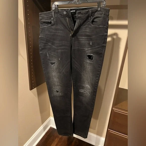 Express Black Distressed Skinny Jeans