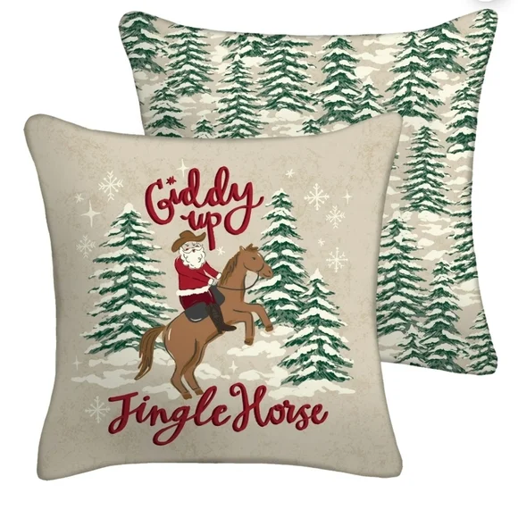 Set Of 3 Outdoor Patio Festive Country Horse Holiday Pillows Christmas Decor NWT